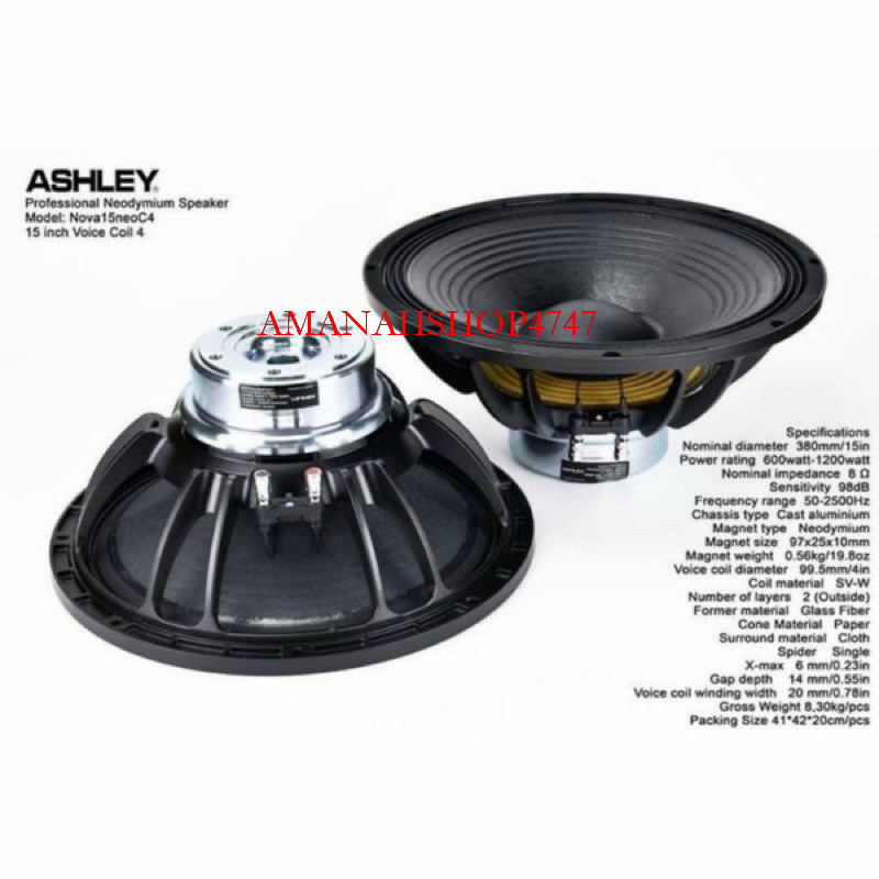 Speaker Component Ashley NOVA15NEO C4 Woofer 15 Inch Neodymium nova 15neo