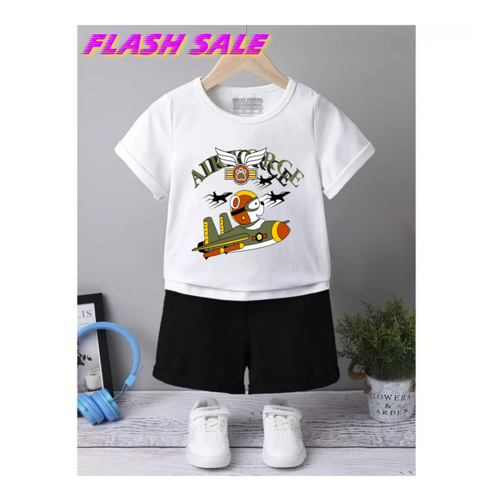 Baju Setelan Pendek Anak Motif Air Force Usia 2-9 Tahun
