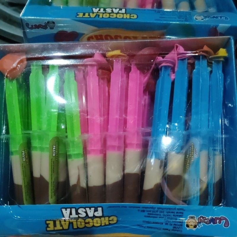 luvmi permen balon suntik candy stick chocolate pasta isi 30 pcs