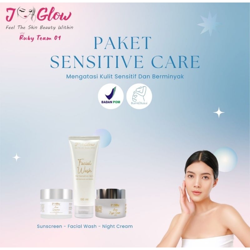 Jglow skincare PAKET SENSITIF WHITENING/ SENSITIF JERAWAT(100% AMPUH MENCERAHKAN KULIT WAJAH YANG SENSITIF)ISI 4 ITEM