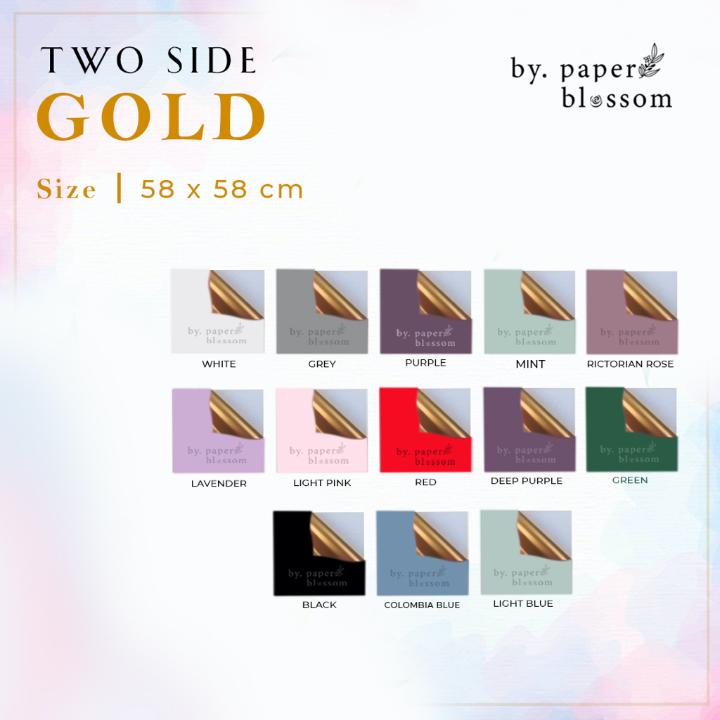 

5 Lembar Flower Wrapping Paper Two Side Gold Kertas Bunga