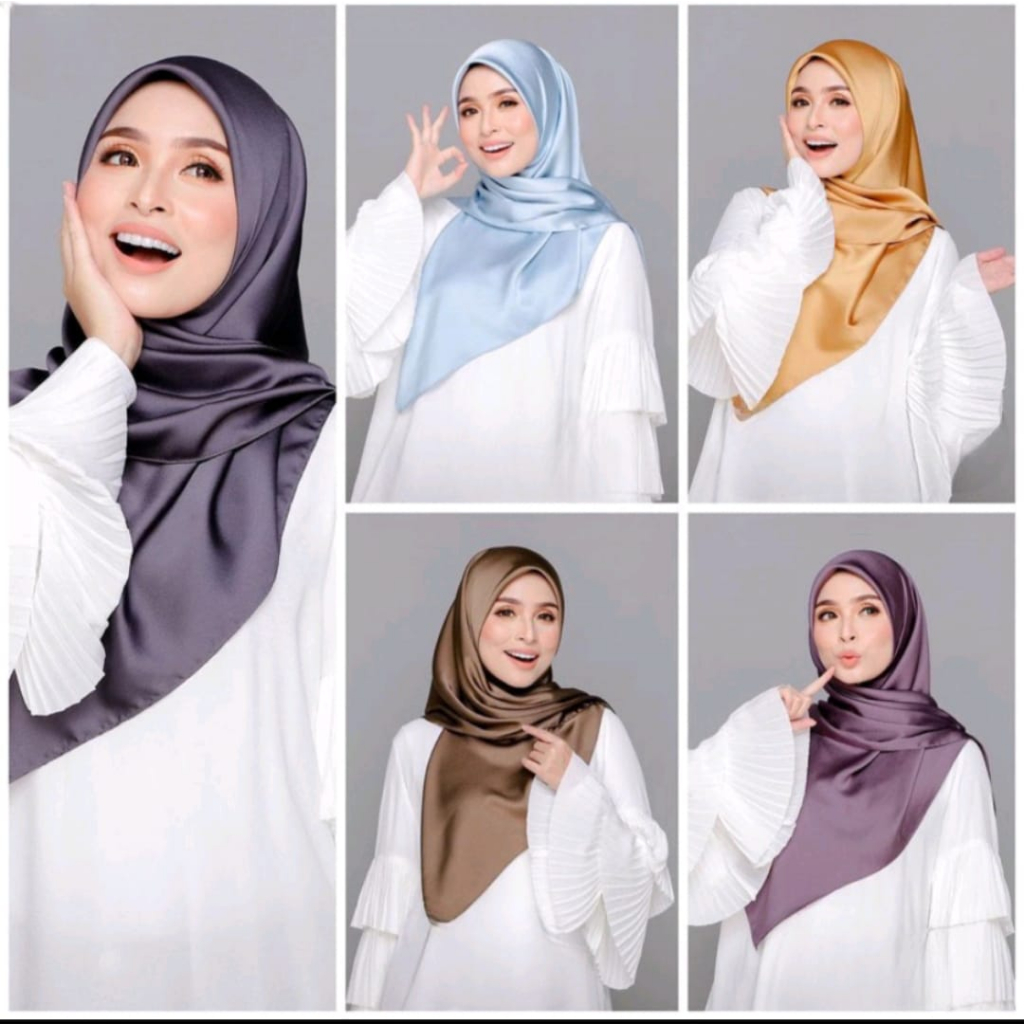 Hijab Satin/Kerudung Satin/Kerudung Segiempat/Kerudung Muslimah/Kerudung Satin Polos/Satin Premium