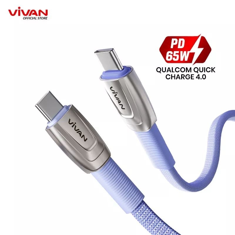 Vivan Fast Charging BTK-CC Kabel Data Type-C to C 65w / BTK-CL Type-C to Lightning 27W Purple