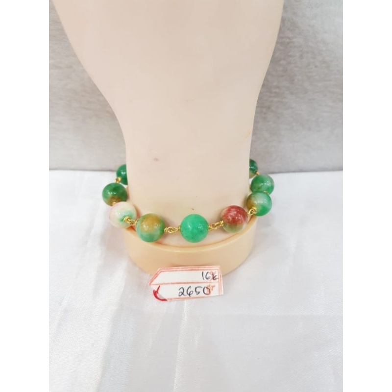 GL2132H354H gelang model mata batu giok sembur hijau emas kuning asli berat 2.650 sama mata 18 pj 18