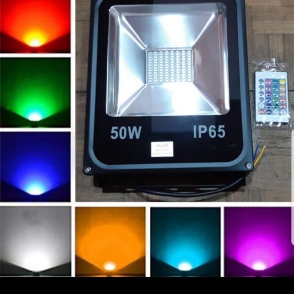 Lampu led sorot Lampu tembak rgb warna warni 50w 50 w watt remot - 50 Watt