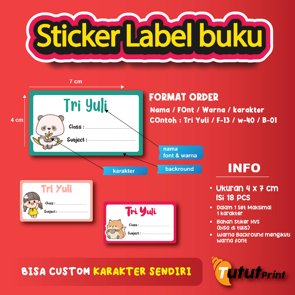 

Label buku / stiker nama / stiker labe buku Custom