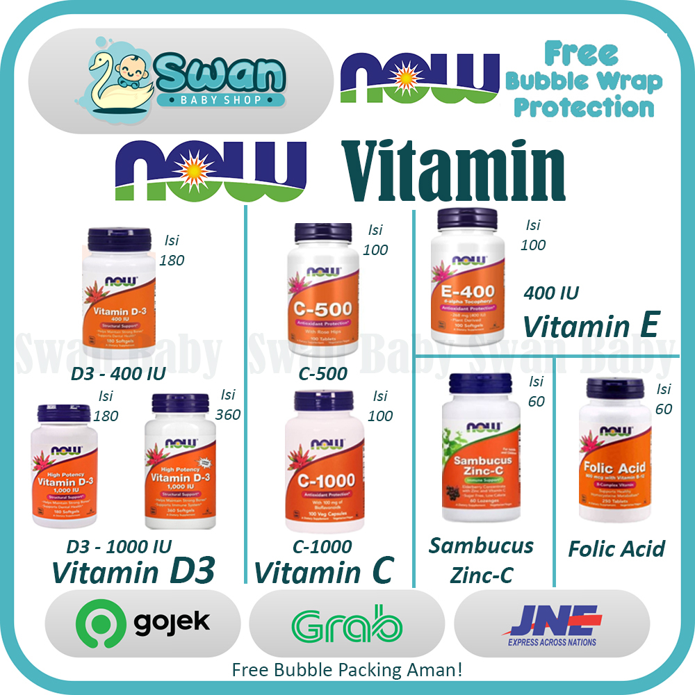 NOW Vitamin C-500 / C-1000 / D-3 1000 / D-3 400 IU / Multivitamin Food Suplemen Health