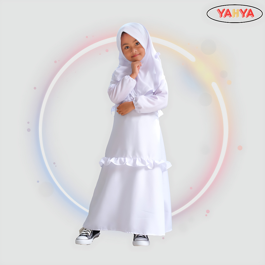 GAMIS ANAK SYAR'I SET HIJAB WARNA PUTIH- SALMA