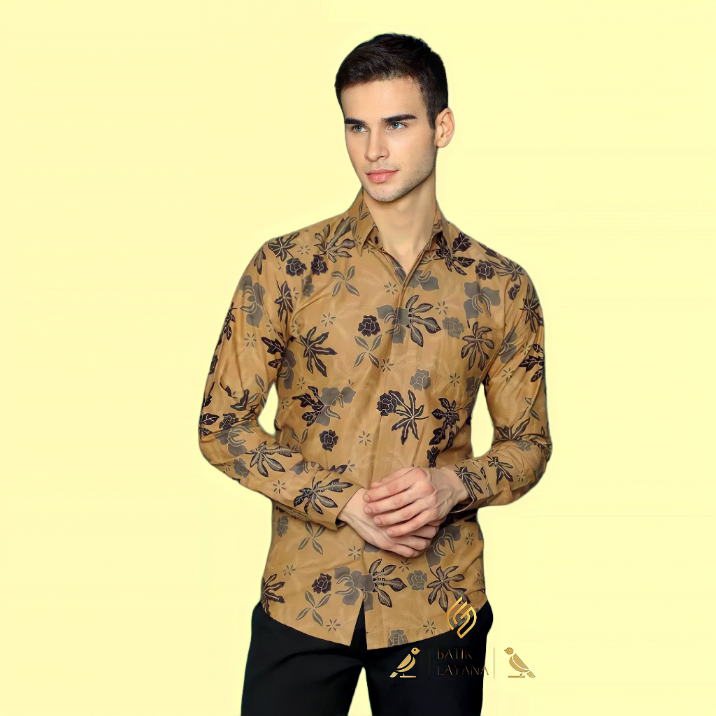 Kemeja Batik Layana Motif Godongan CreamCoklat Slimfit Premium