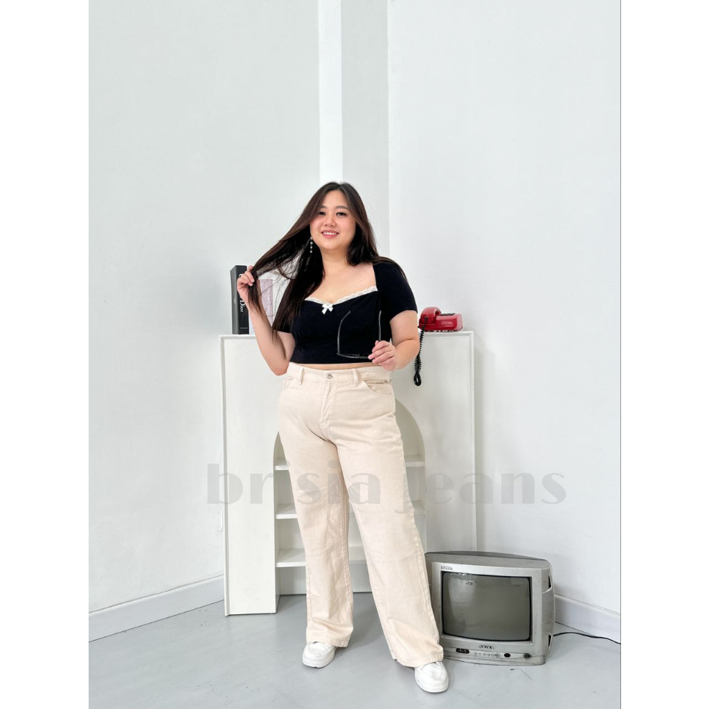 BRISIA JEANS - WENDY Boyfriend Jeans JUMBO - CREAM Size 34-38 / Loose Jeans BIGSIZE