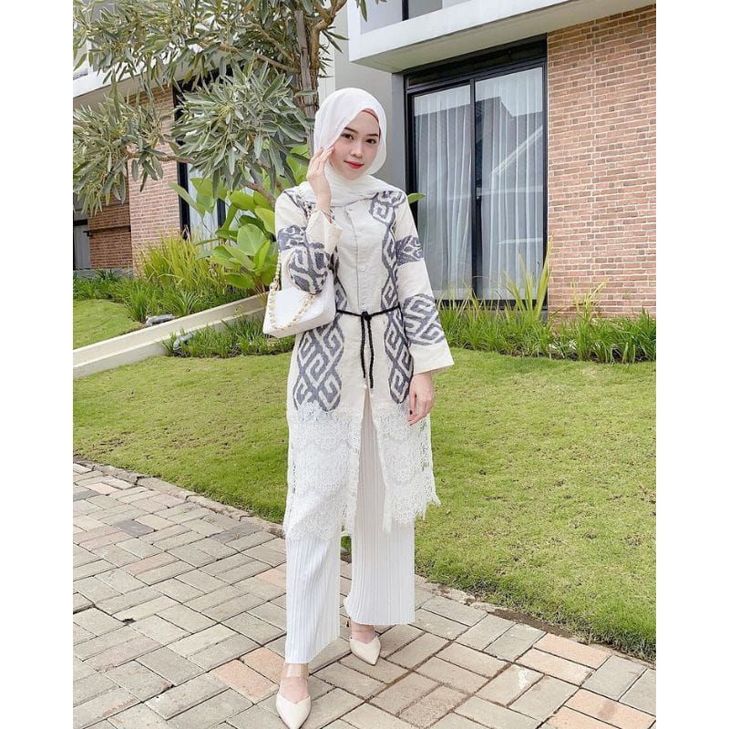 READY STOCK - OUTER RENDA WHITE - OUTER TENUN - OUTER ETHNIC - OUTER WANITA - BAJU TENUN COUPLE - COUPLE TENUN