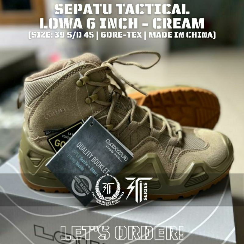 Sepatu Tactical Lowa China 6 Inch - Hitam / Hijau / Cream