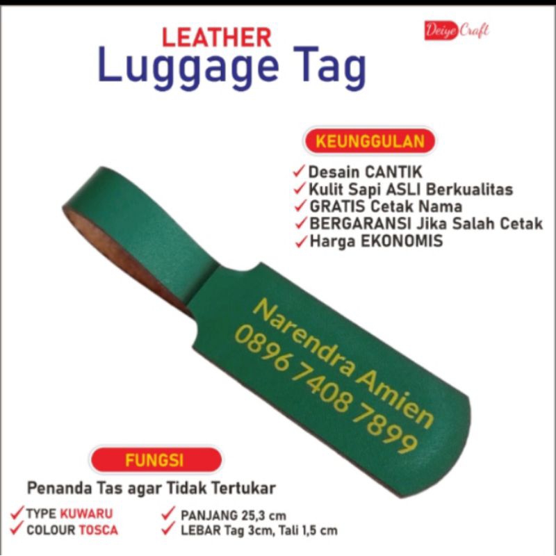 LUGGAGE TAG BAG TAG KULIT SAPI ASLI NAME TAG TAS