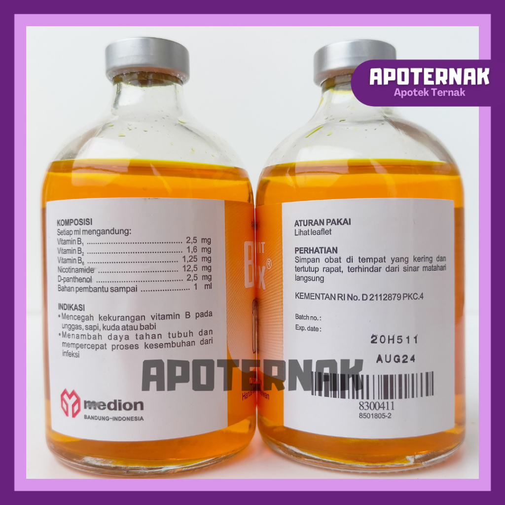 INJEKVIT B PLEX 100 ml | Vitamin B complex ternak dan unggas | Untuk kesehatan dan Produktivitas | B Komplek B Complex | Injekvit B Plejk MEDION