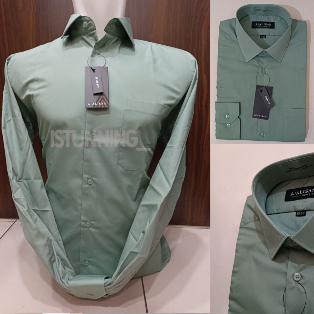 KEMEJA FORMAL ALISAN WARNA HIJAU SAGE SLIMFIT LENGAN PANJANG