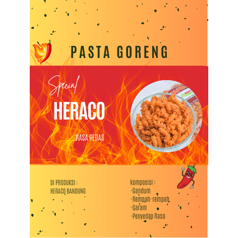 

makanan ringan / pasta goreng / heraco / makanan ringan pedas / cemilah lezat / cemilan pedas / makroni roll / makroni pedas / makroni roll pedas