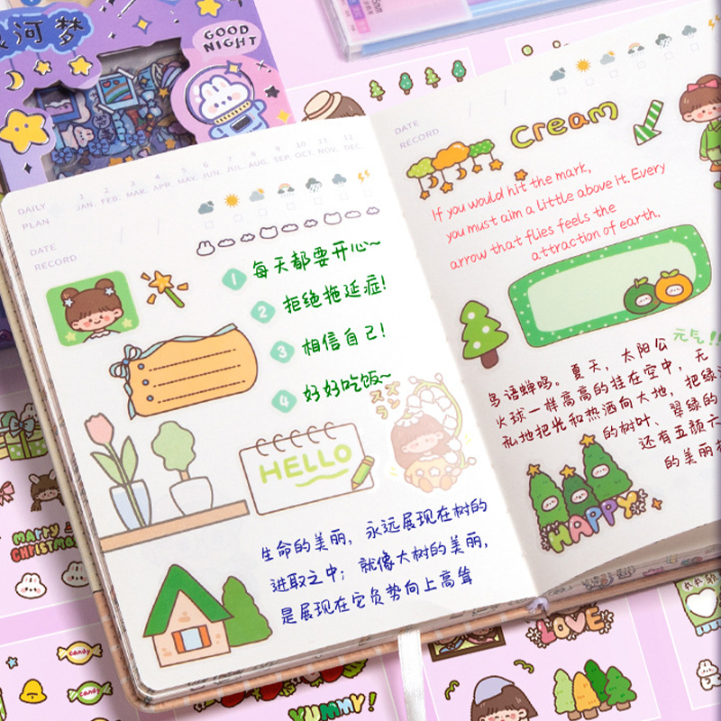Stiker Motif Kartun Korea Lucu Anti Air 1 box 100lbr /Dekorasi Handbook Scrapbook DIY/Stiker kartun tahan air PET