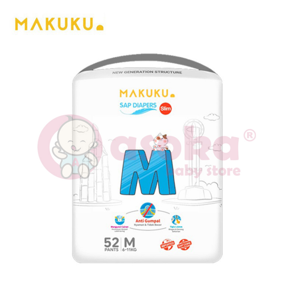 MAKUKU SAP Diapers Slim Pants JUMBO M52/L50/XL48 - Popok Bayi ASOKA