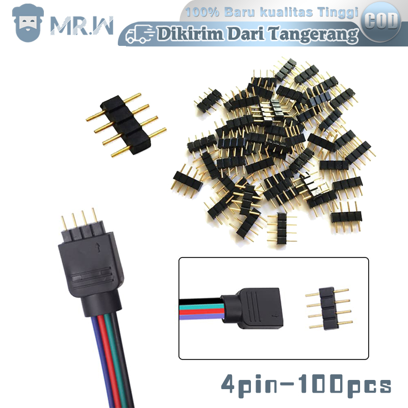 100pcs Jarum Led Strip 4 Pin Konektor Led Strip RGB 5050 Jarum 4 Pin Sambungan Led Konektor 4 Pin Si