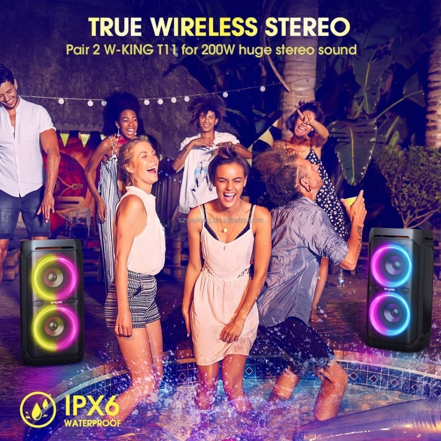 Speaker Karaoke Bluetooth Portable Wireless W-King T11 + 1 Mic Kabel Waterproof Party Box TWS Super Bass WKING Original