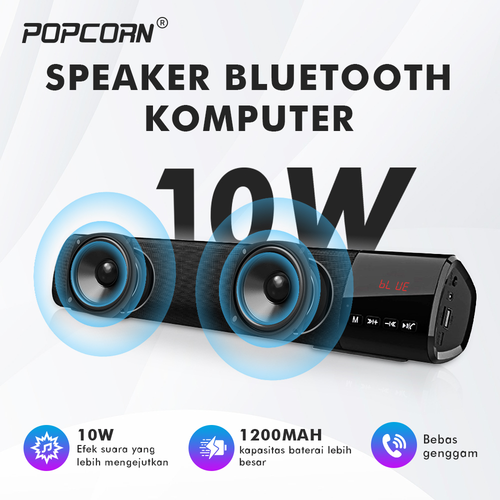 POPCORN Speaker Bluetooth Multifungsi Soundbar Rumah Subwoofer 10W Dengan Mikrofon Panggilan Internal