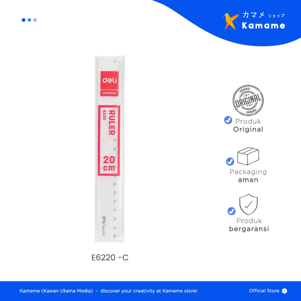 

Deli Ruler Transparent - Clasic Penggaris Mika 20cm - E6220 - Kamame
