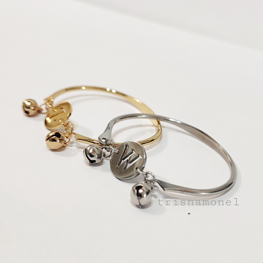 ANAK SAMPAI DEWASA !!! gelang custom huruf gold dan silver motif bulat