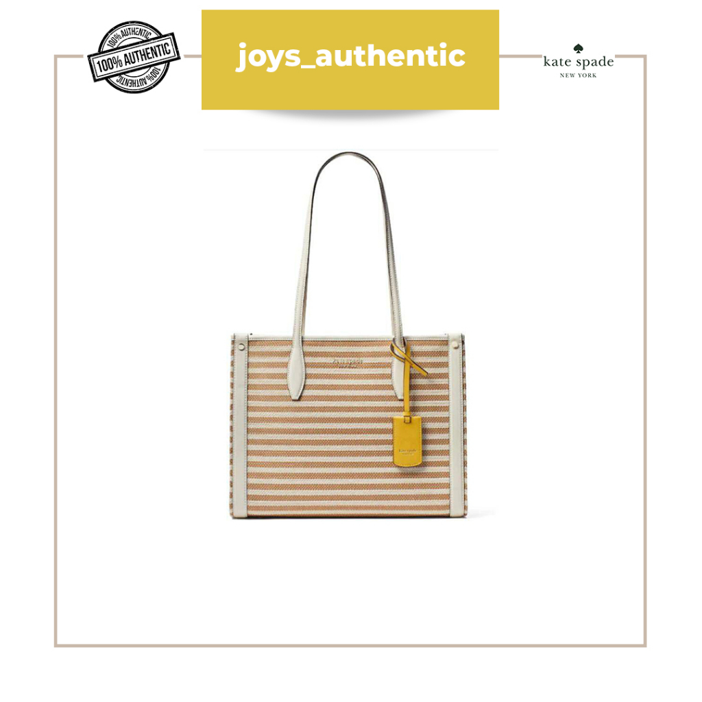 Tas Wanita Kate Spade Market Striped Medium Tote Zip Parchment Multi Woman Bag Authentic Original