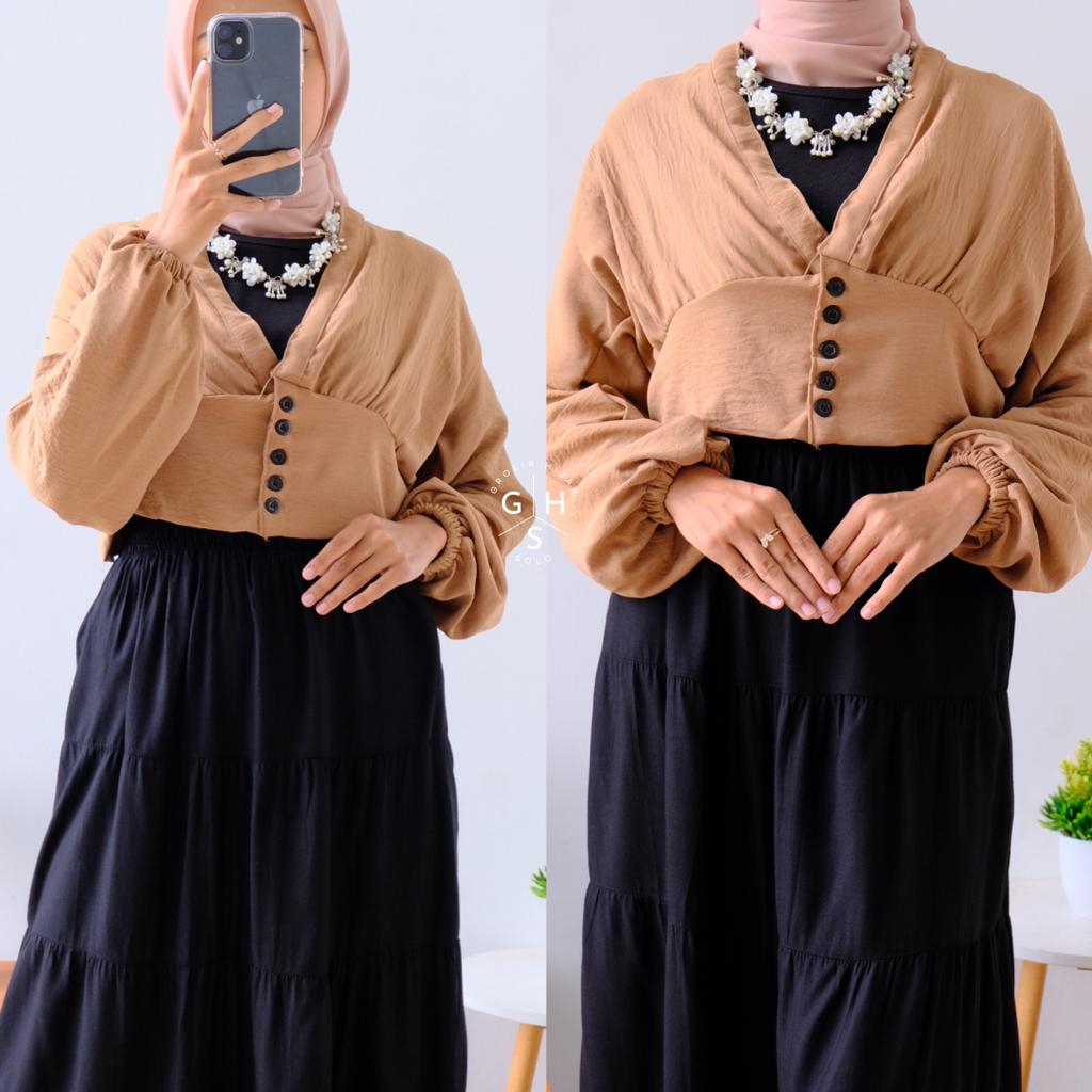 CHESSY CARDI CROP TOP LENGAN BALON OUTER ATASAN WANITA CRINCLE AIRFLOW PREMIUM (AMD)