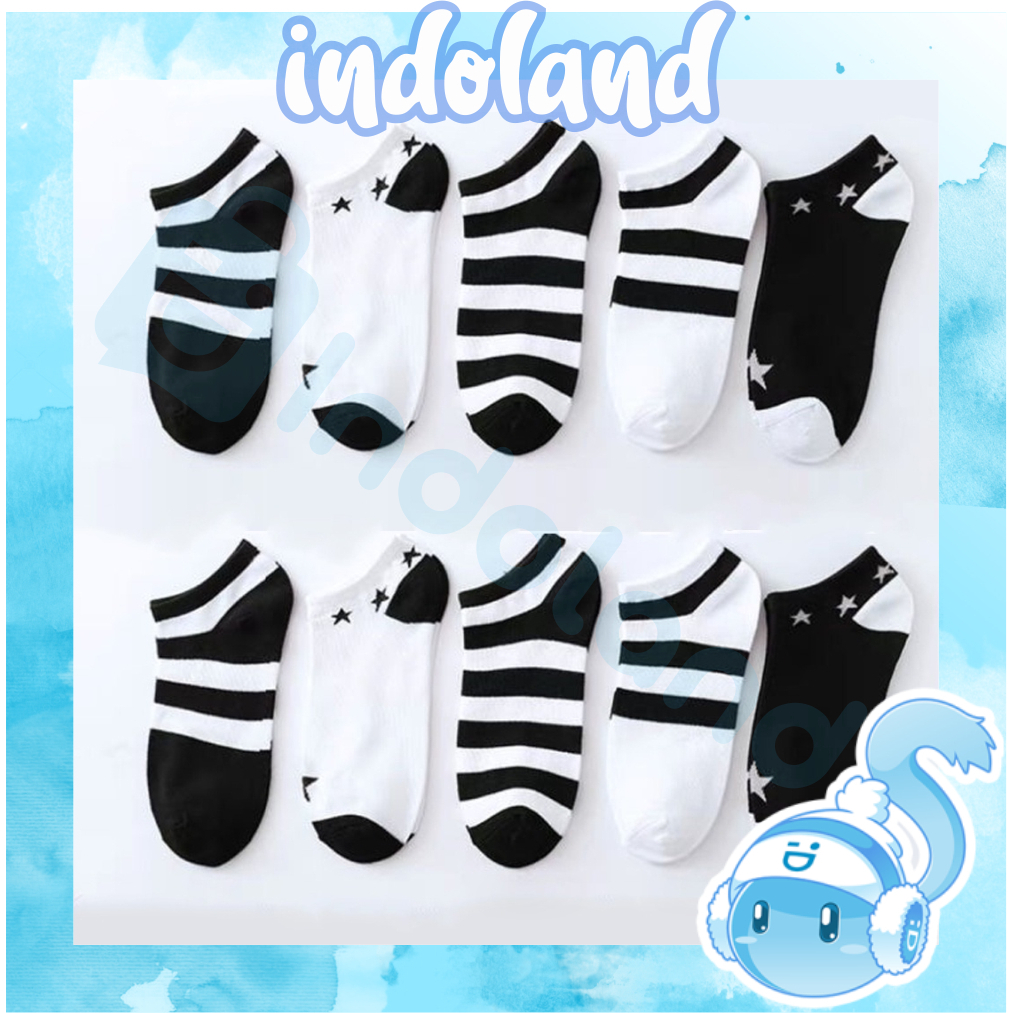 ☀ INDOLAND ☀   Kaus Kaki Wanita CORAK PUTIH HITAM BINTANG KAOS KAKI KOREA LEMBUT Ankle LowCut Socks KK123