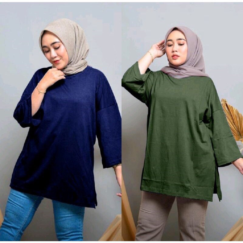 AFI T-SHIRT Basic Oversized Top Kaos Polos NonBusui Hijab Friendly Lengan 3/4