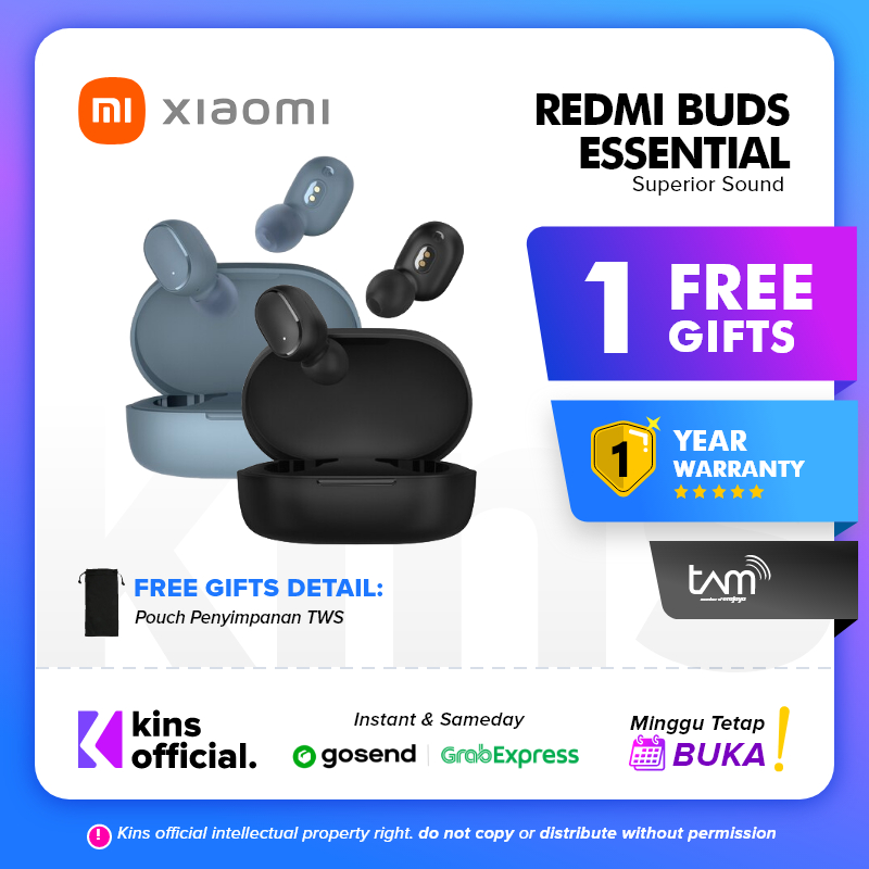 Xiaomi Redmi Buds Essential Bluetooth® 5.2 IPX4 Suara Superior Baterai Hingga 18 jam Koneksi Mudah