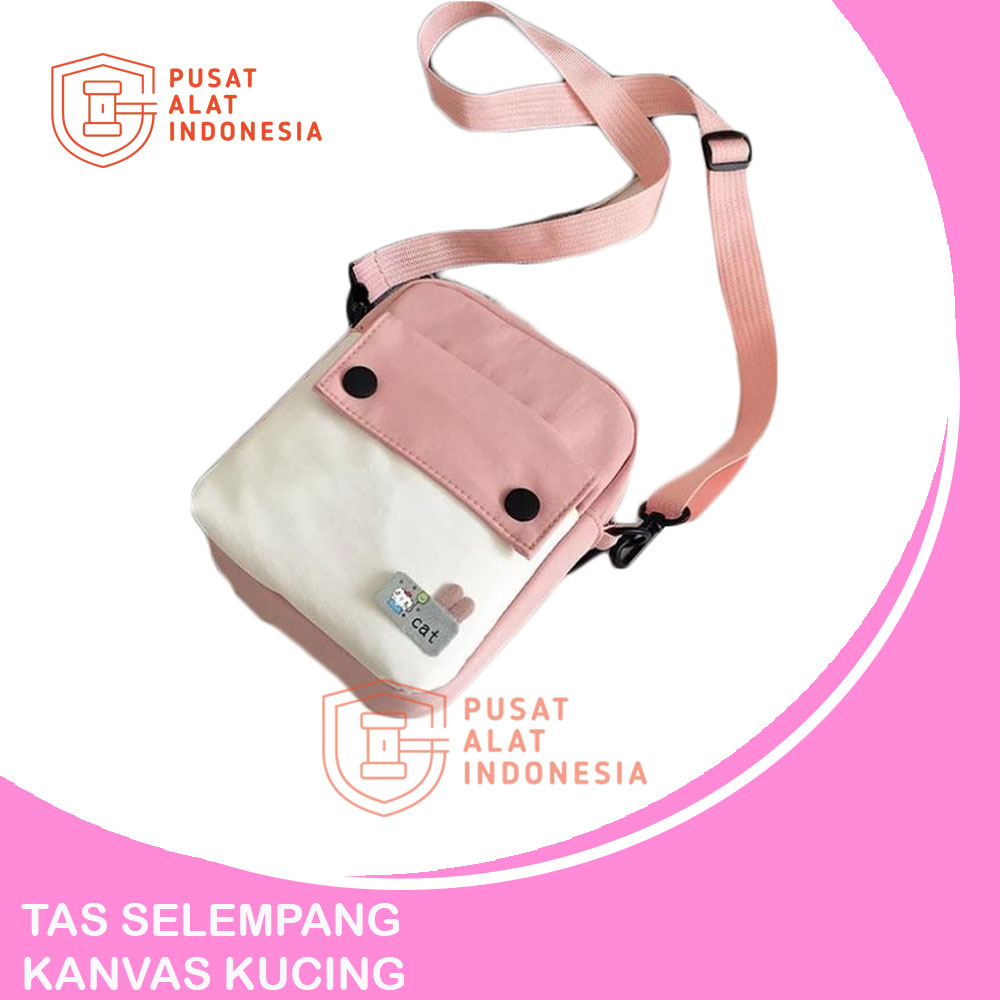 Tas Selempang Kanvas Wanita Dan Anak Motif Cat