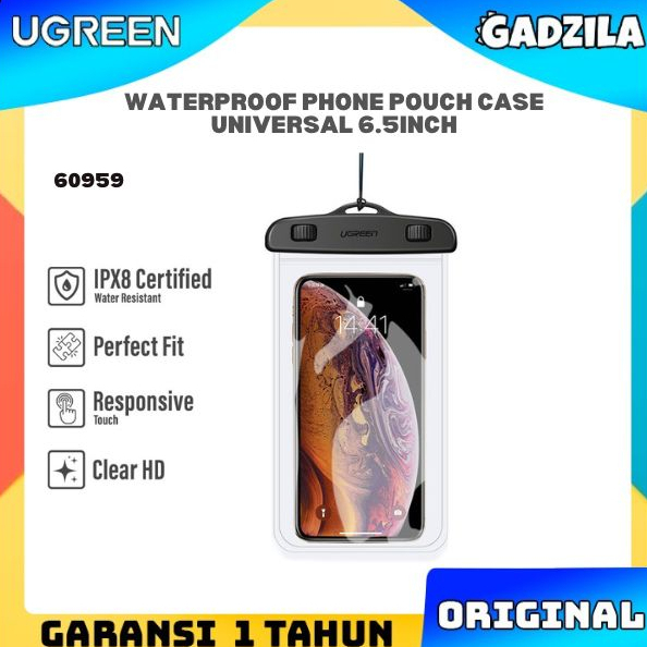 UGREEN Mobile Phone Air Bag Phone Pouch Case Slip Cover Waterproof IPX8 Sarung HP Anti Air Basah Bening 6.5inch 60959