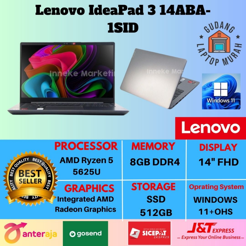 LAPTOP LENOVO IDEAPAD 3 14ABA7 1uID Ryzen 5 5625U 512GB SSD 8GB Win11