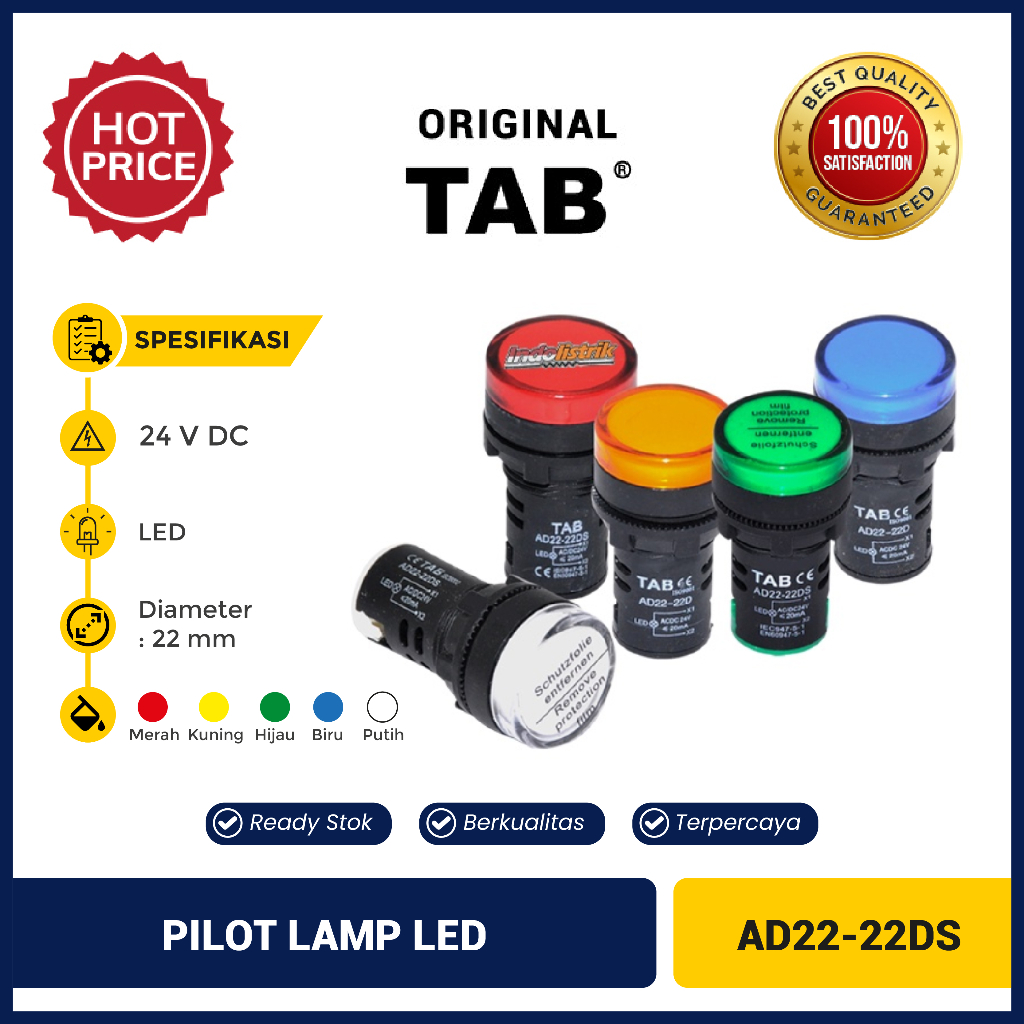 Pilot Lamp LED 22mm AD22-22DS 24VDC TAB - MURAH - BERKUALITAS - GROSIR