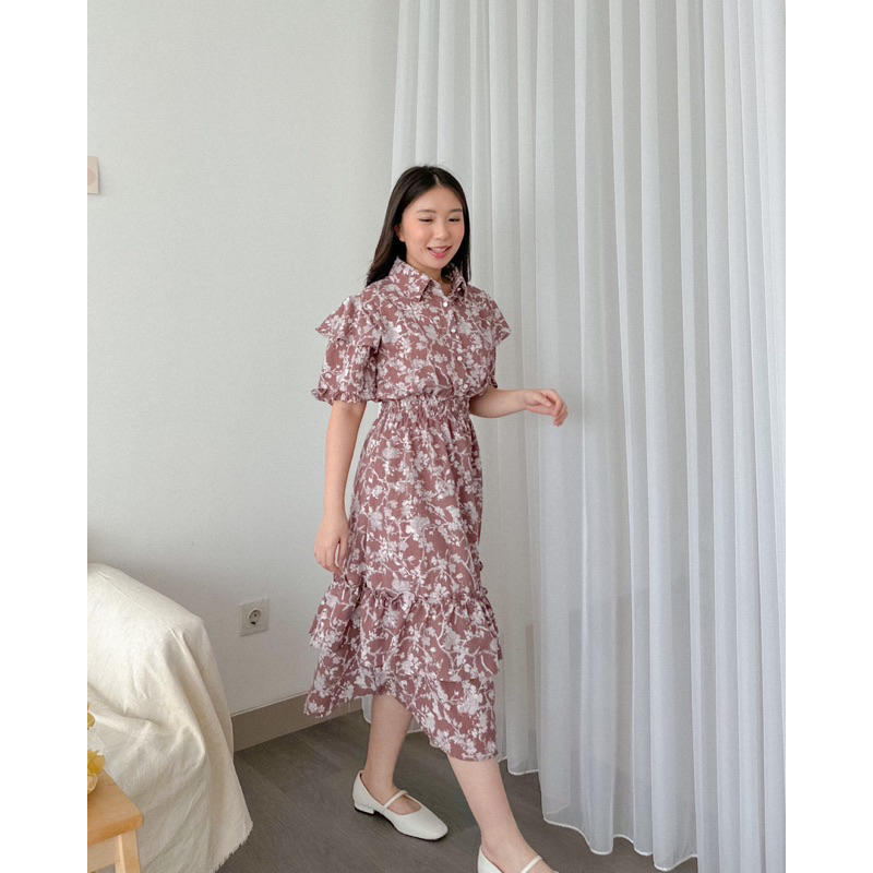 KANON - Siren Crinkle Dress - Dress pantai / musim panas midi vintage korean look motif bunga