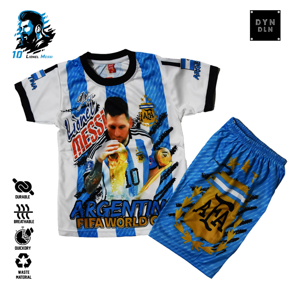Setelan Anak Messi Argentina World Cup Full Printing -  Baju Anak Messi - Jersey Argentina