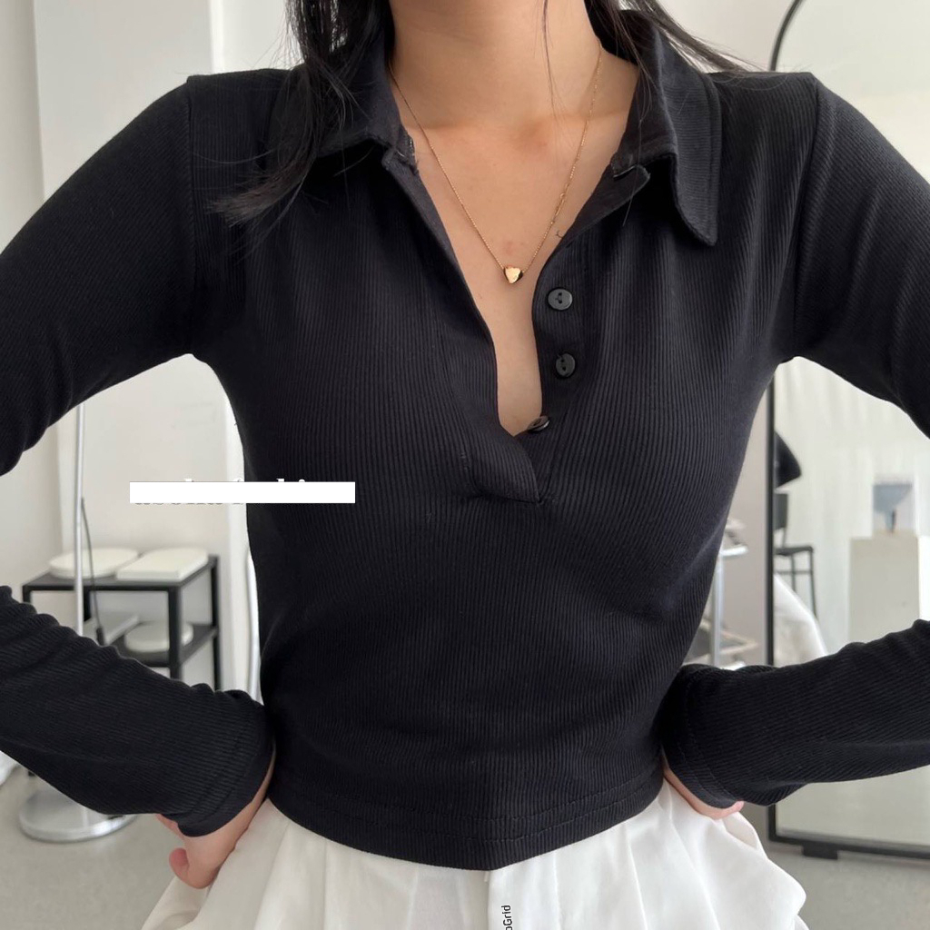 TRIVELA Calliope Top 2148 - Kaos Polo Knit - Kaos Lengan Panjang - Tara 039 NKD - Kaos Wanita Long Sleeves