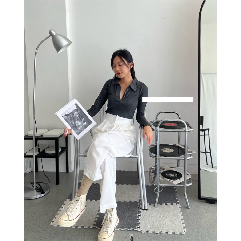 TRIVELA Calliope Top 2148 - Kaos Polo Knit - Kaos Lengan Panjang - Tara 039 NKD - Kaos Wanita Long Sleeves