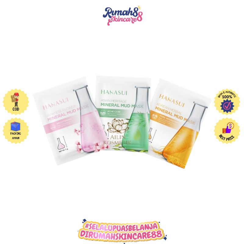 HANASUI Mineral Mud Mask 7gr - Asian Heritage | Korean Herbal | Japanesse Flower | Face Mask Organic Masker Lumpur Masker Jerawat Hanasui Masker Wajah Masker Mud