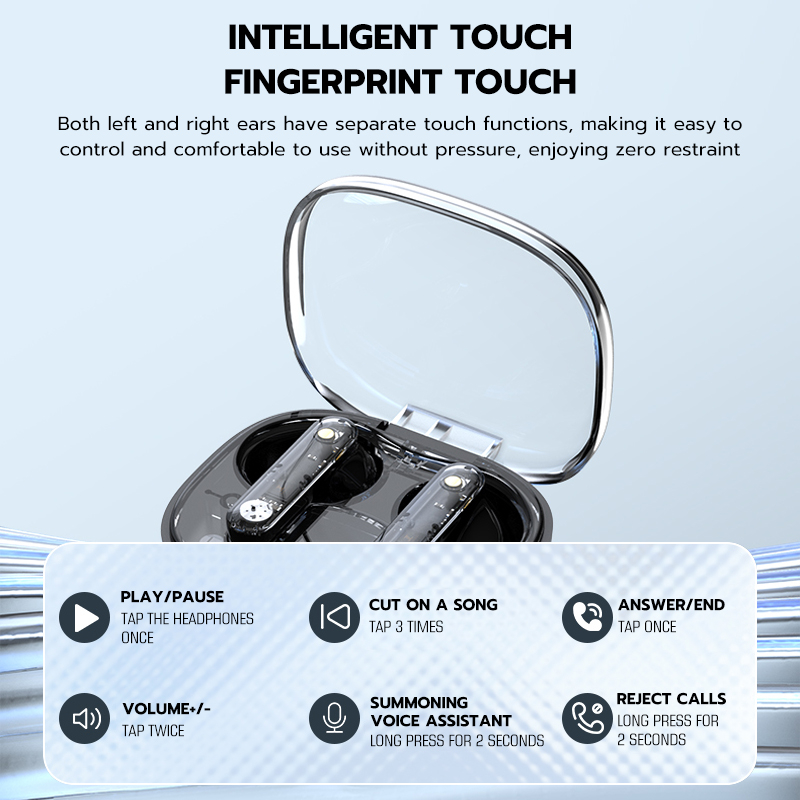 【COD】Viqoo LY80 TWS In-Ear Earphone Bluetooth 5.3 Wireless Headphone Digital Power Display Touch Control Transparent Bluetooth Headset - T95