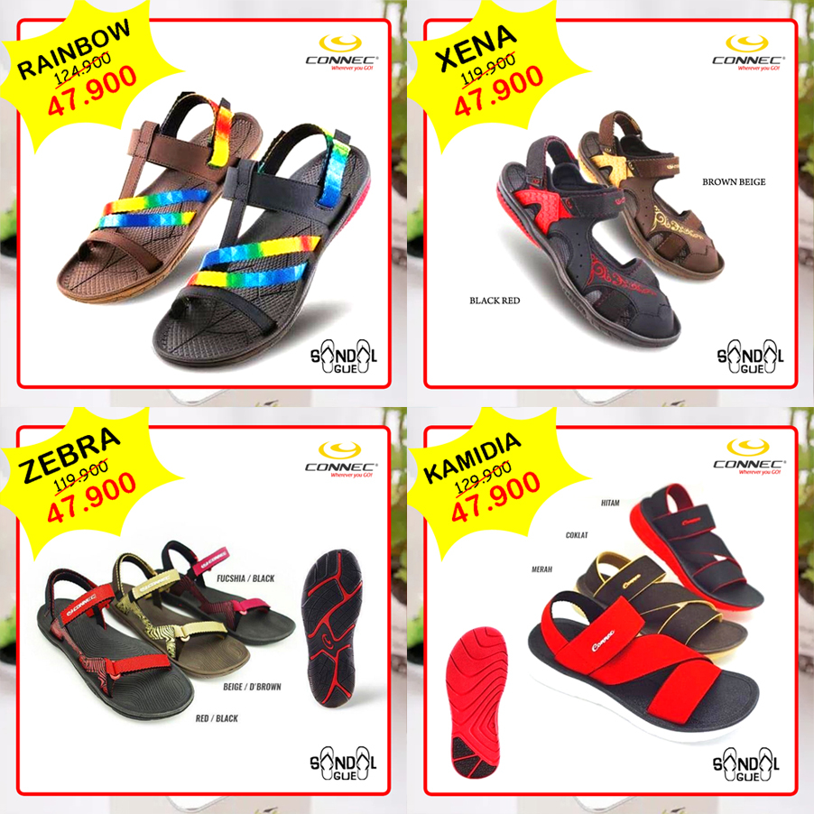 PROMO SANDAL WANITA KEKINIAN CONNEC ZEBRA RAINBOW KAMIDIA XENA 100% BARU