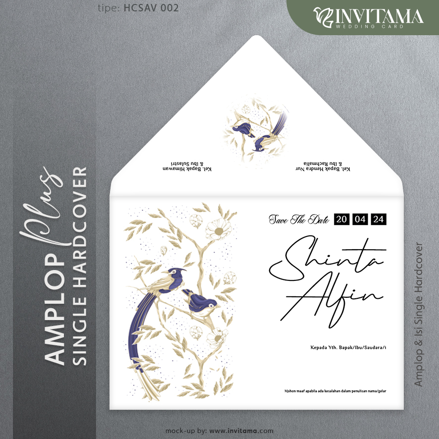 INVITAMA Undangan Pernikahan Amplop + Single Hardcover Tebal Fancy Paper Aesthetic - HCSAV 002