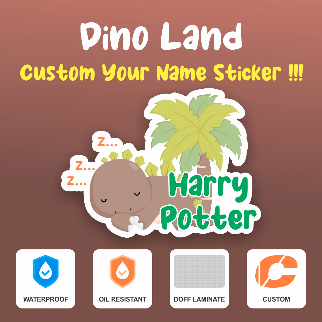 

STICKER NAMA PREMIUM | LABEL NAMA | LAMINATING DOFF | DINO LAND