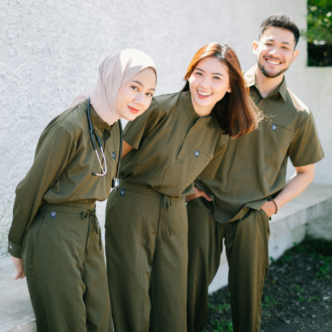 Baju Jaga MANDARIN LS - OLIVE Scrubs Theatre Blues Cardinal Panjang