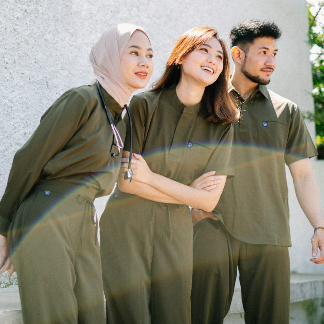 Baju Jaga MANDARIN LS - OLIVE Scrubs Theatre Blues Cardinal Panjang