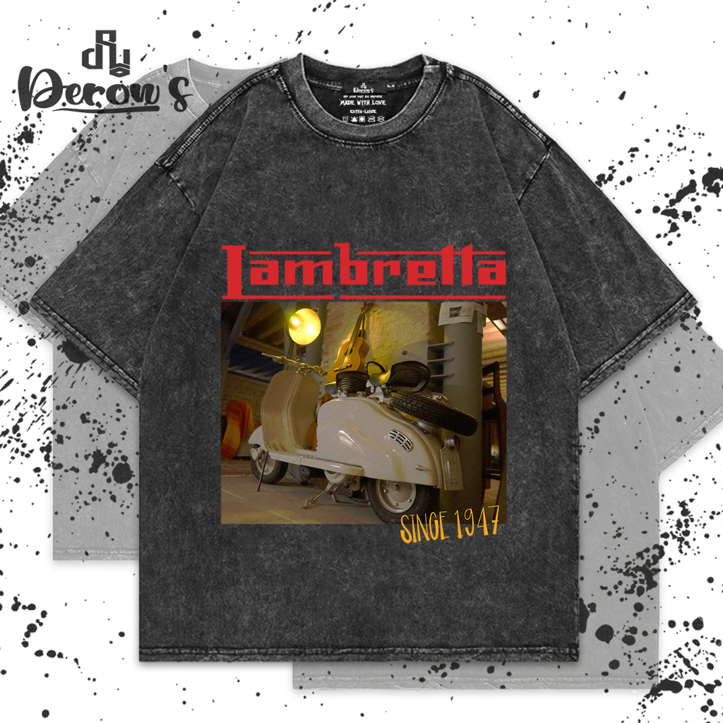 Derows Oversize Washing Stone T-shirts Lambretta | Kaos Lambretta Retro Branded Berkualitas