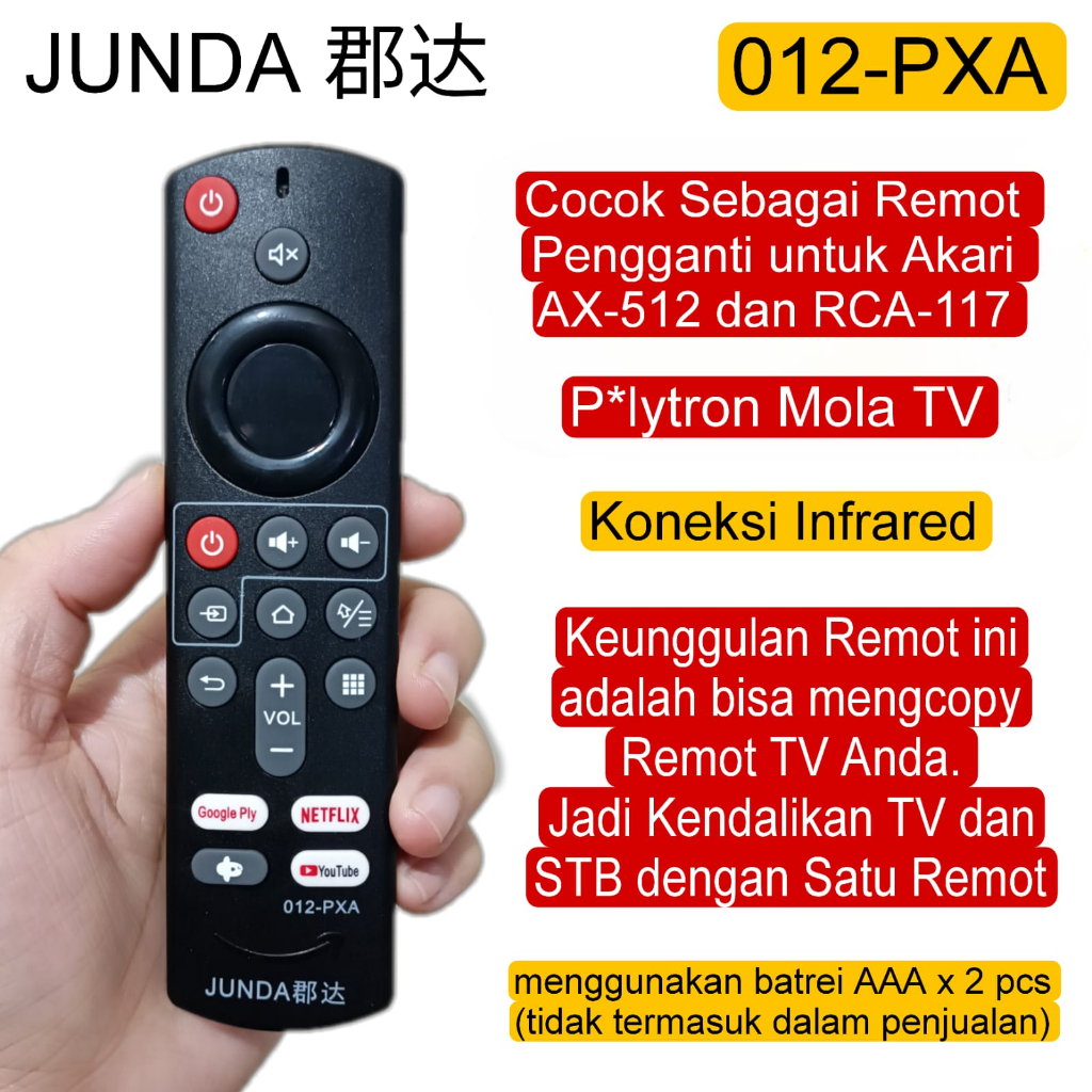 JUNDA 012 PXA Remote Pengganti untuk STB Polytron Mola TV