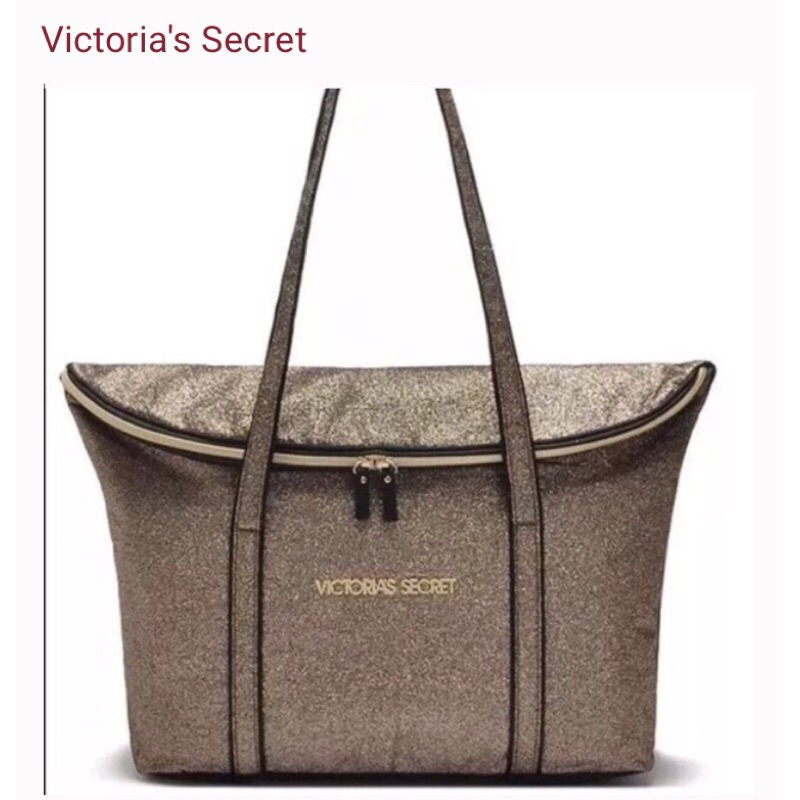 victoria's secret bag metallic glitter gold tote
